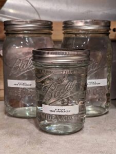 Jars of 155 Proof Fast Fermenting Vodka