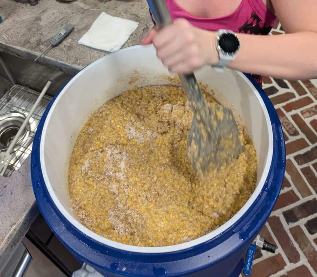 mashing-in-bourbon-malts mashing in malted barley for caramel bourbon